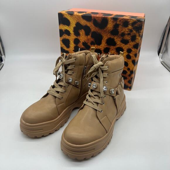 Lemonade Women Combat Boot Size 8M Rhinestone Strap Lace Up Textured Sole - Picture 14 of 14